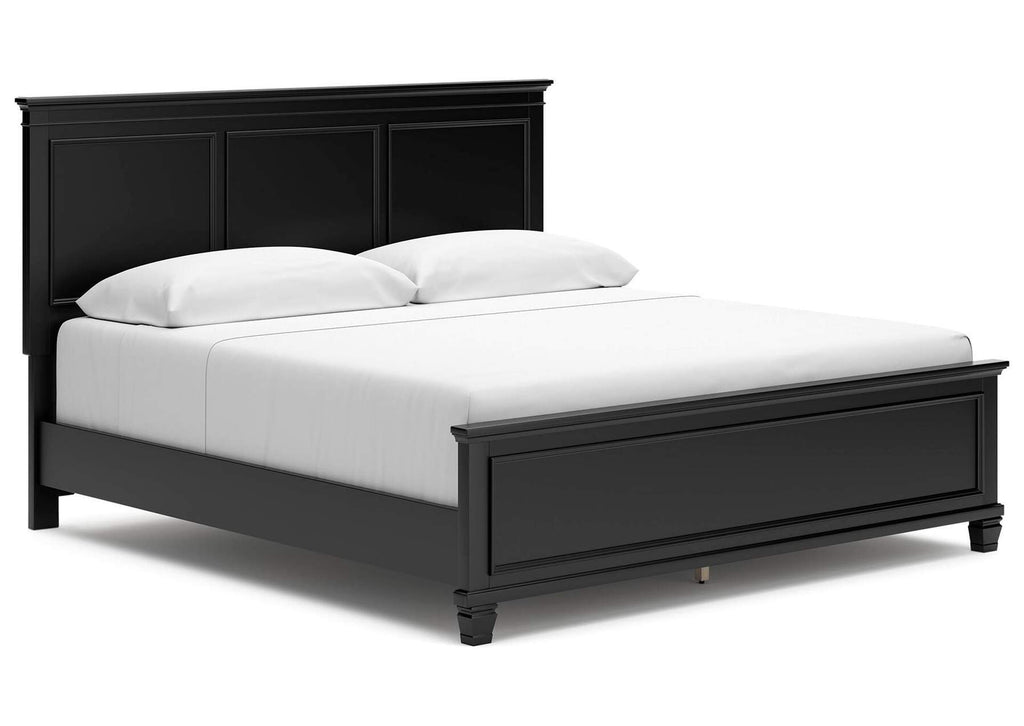 Lanolee King Panel Bed with Mirrored Dresser and 2 Nightstands angled view