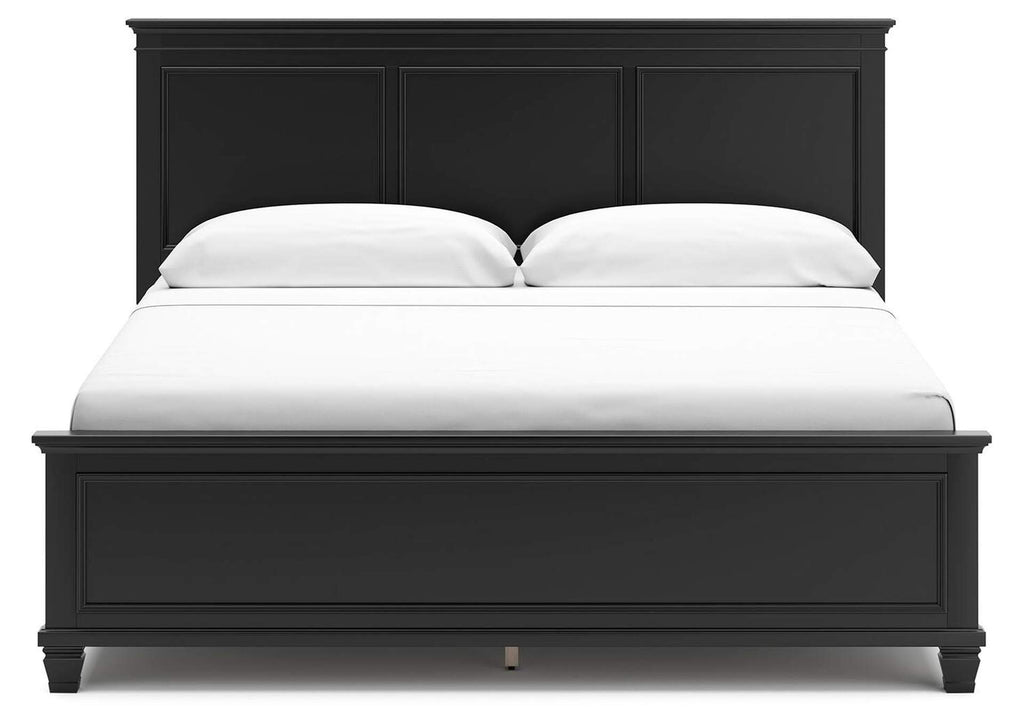 Lanolee King Panel Bed with Mirrored Dresser, Chest and Nightstand front view