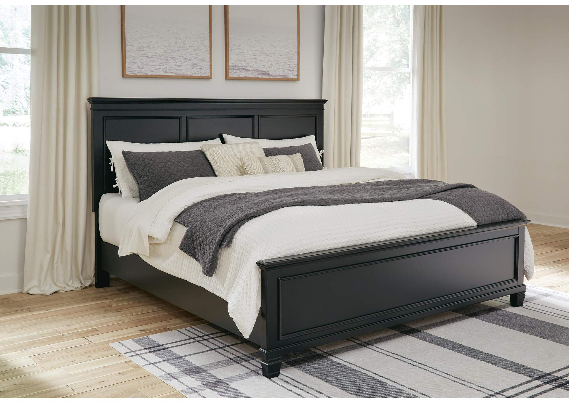 Lanolee King Panel Bed with Mirrored Dresser, Chest and Nightstand