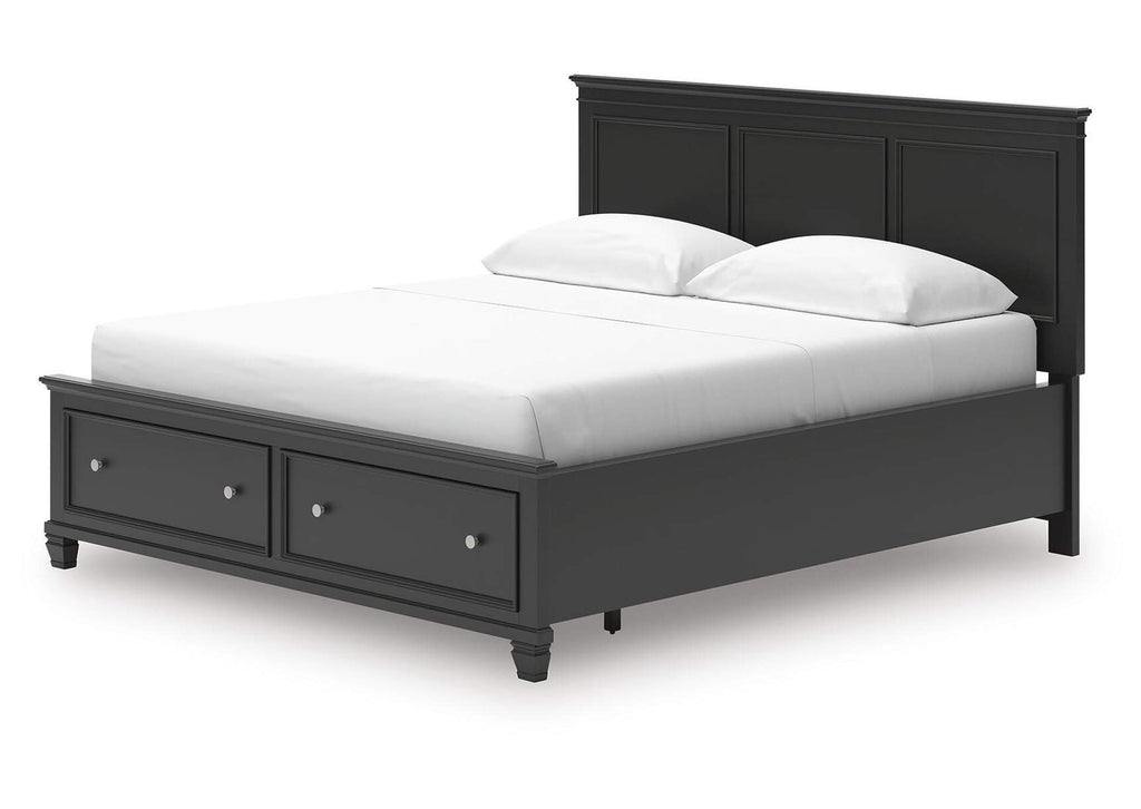 Lanolee California King Panel Storage Bed and Dresser angled view