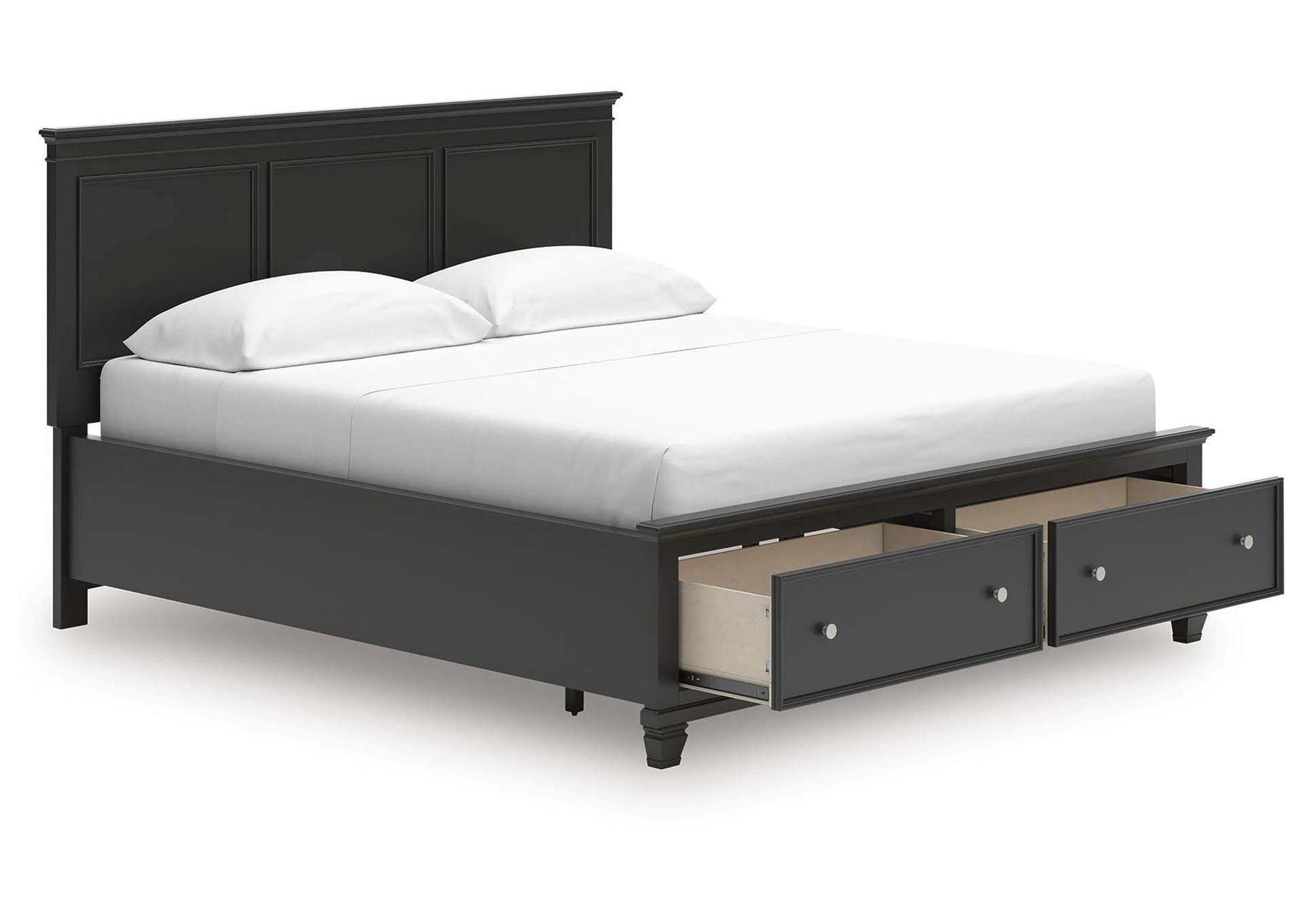 Lanolee California King Panel Storage Bed, Dresser and Chest angled view