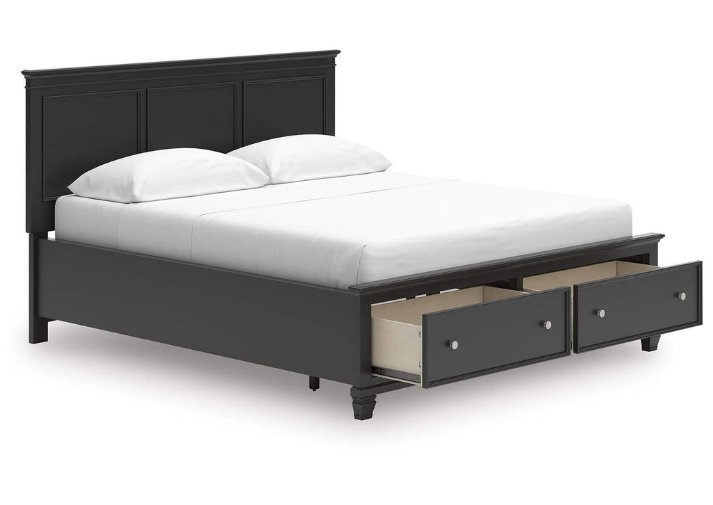 Lanolee California King Panel Storage Bed and Dresser angled view