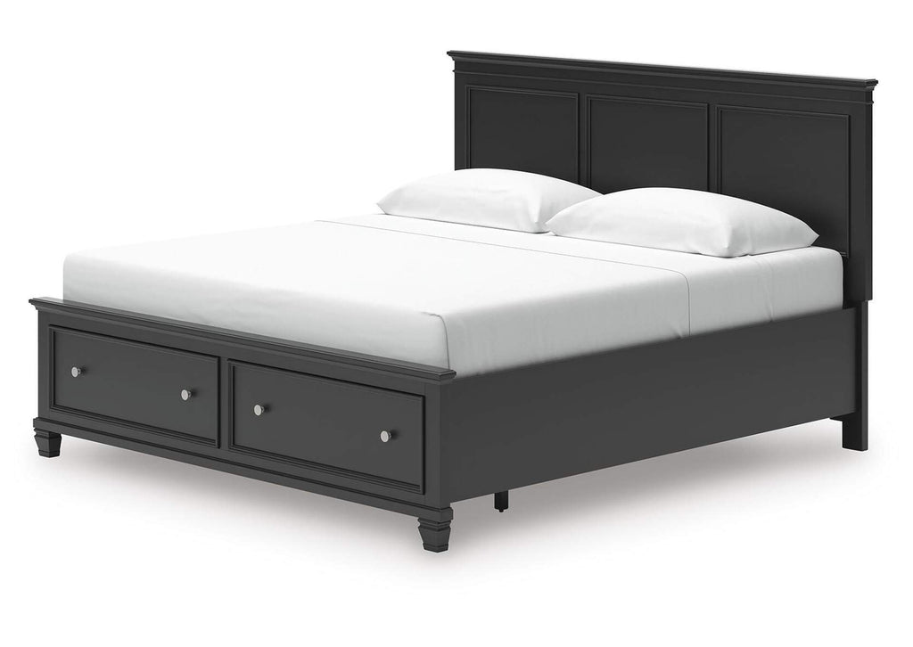 Lanolee King Panel Storage Bed, Dresser, Mirror and Nightstand angled view