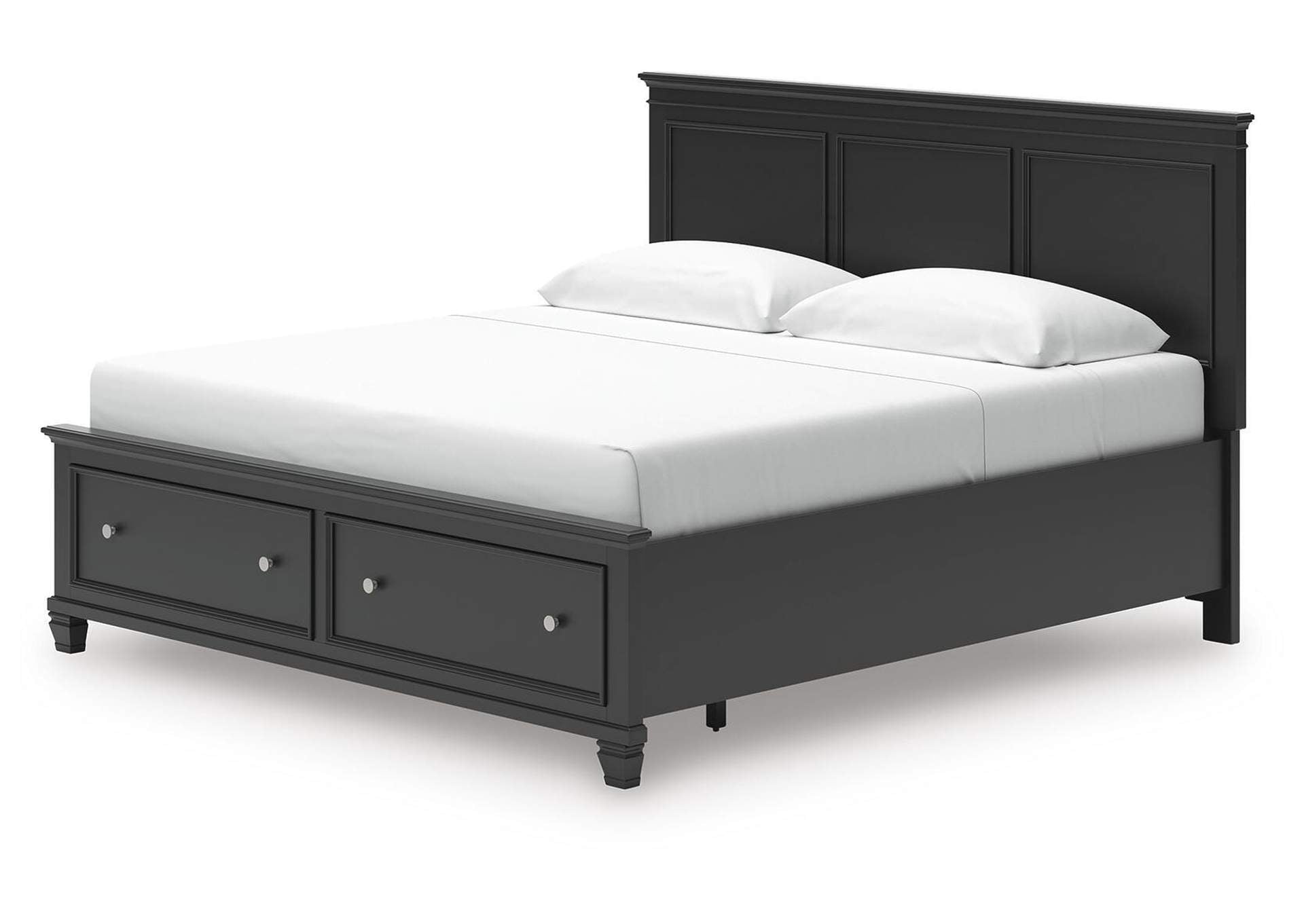 Lanolee King Panel Storage Bed, Dresser, Mirror and Nightstand angled view