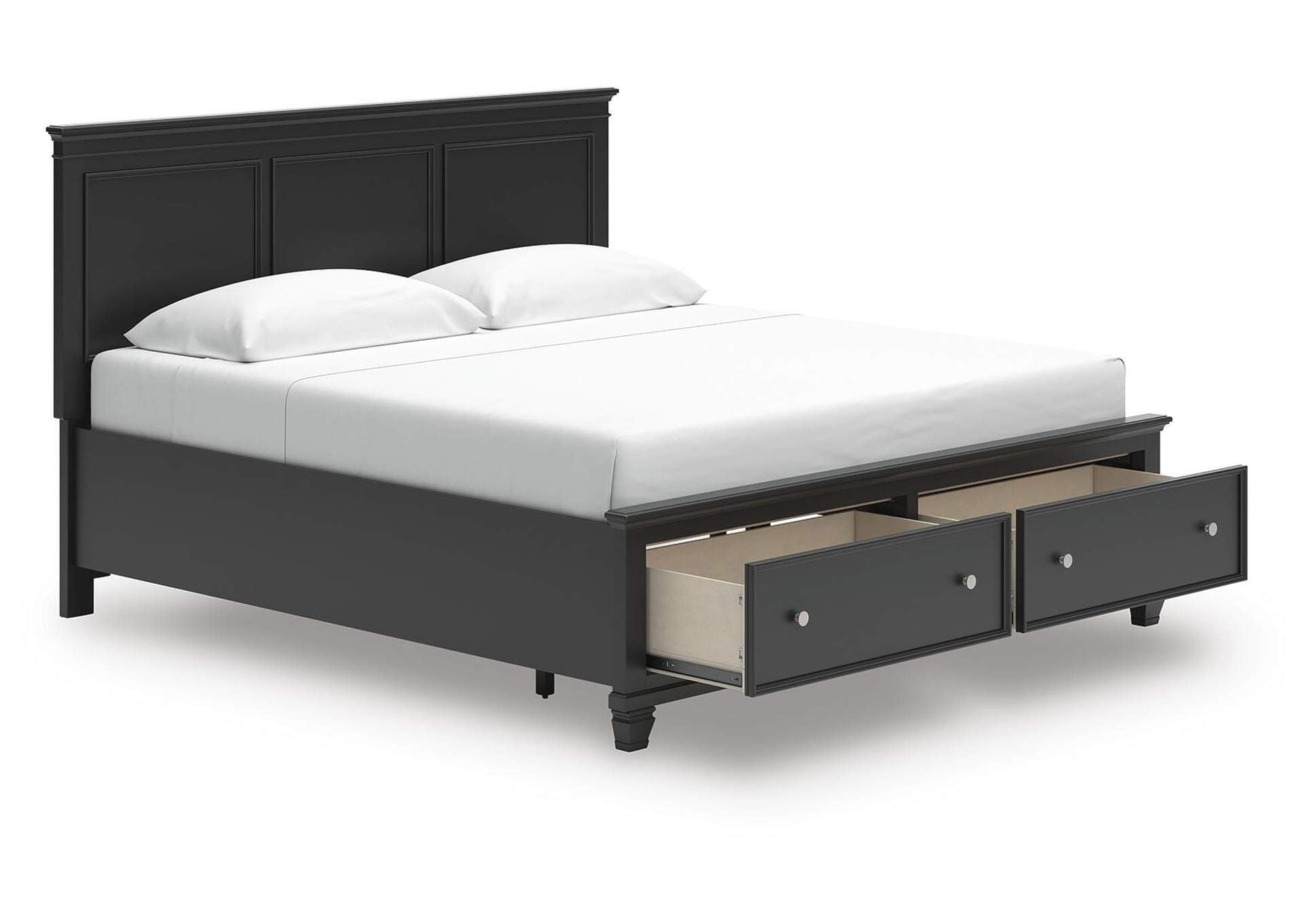 Lanolee King Panel Storage Bed, Dresser, Mirror and Nightstand angled view