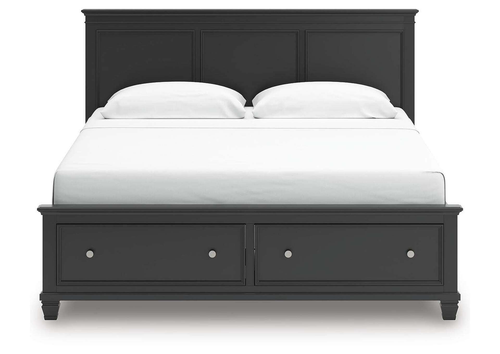 Lanolee King Panel Storage Bed, Dresser and Nightstand front view