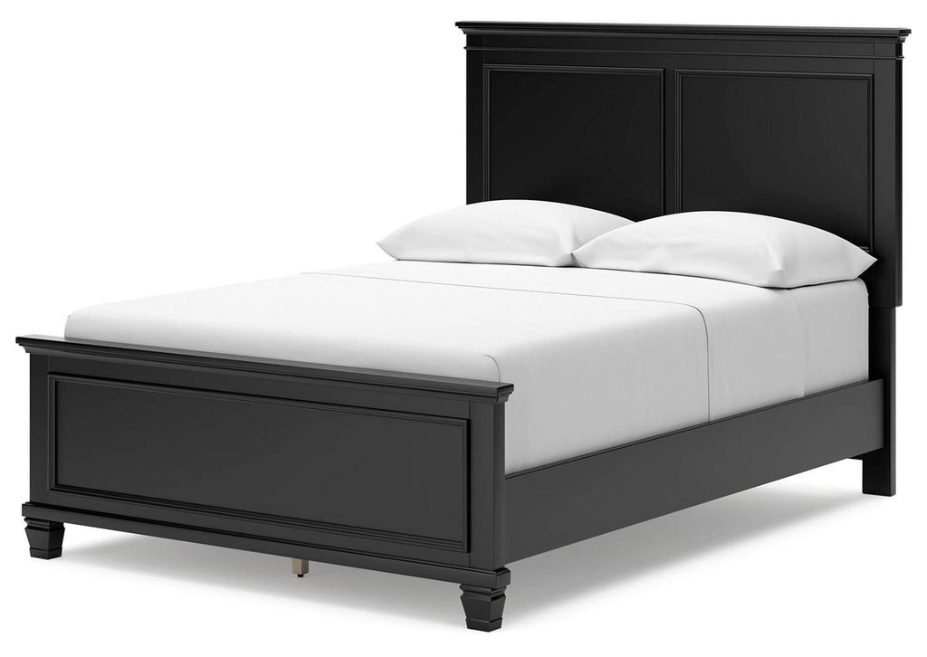 Lanolee Full Panel Bed with Mirrored Dresser and Chest angled view