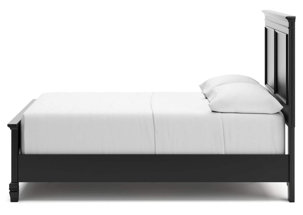 Lanolee Full Panel Bed with Mirrored Dresser and Nightstand side view