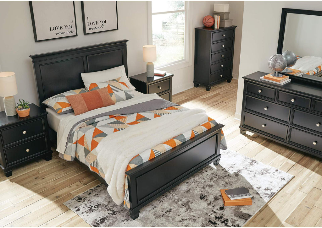 Lanolee Full Panel Bed with Mirrored Dresser, Chest and 2 Nightstands