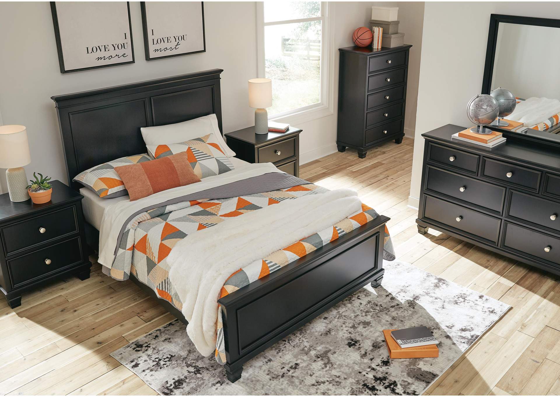 Lanolee Full Panel Bed with Mirrored Dresser, Chest and 2 Nightstands