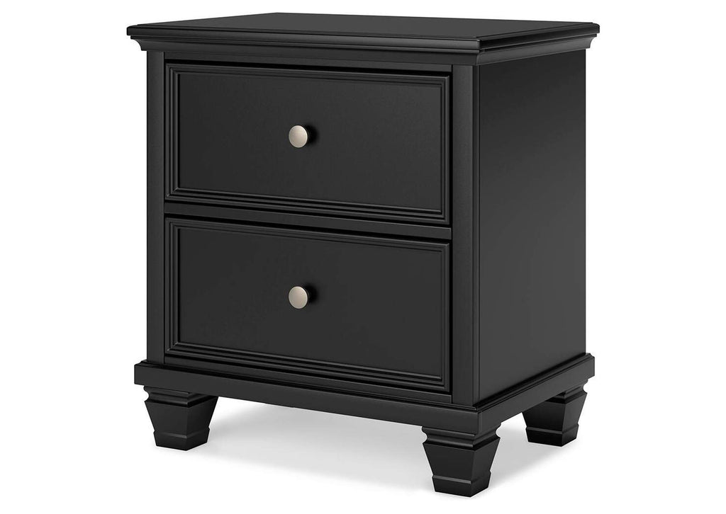 Lanolee Queen Panel Bed with Mirrored Dresser, Chest and Nightstand angled view