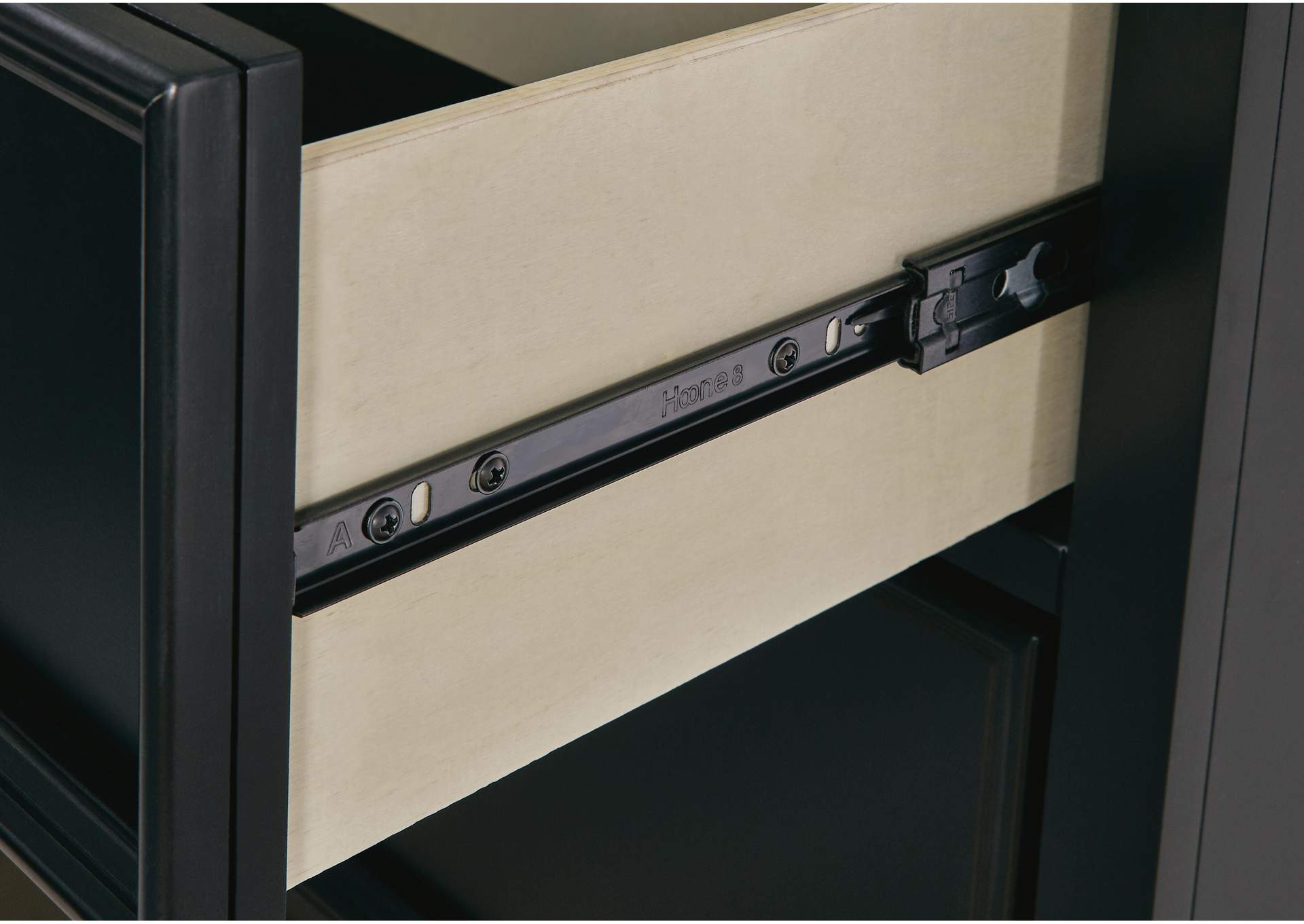 Lanolee California King Panel Storage Bed, Dresser and Mirror detail