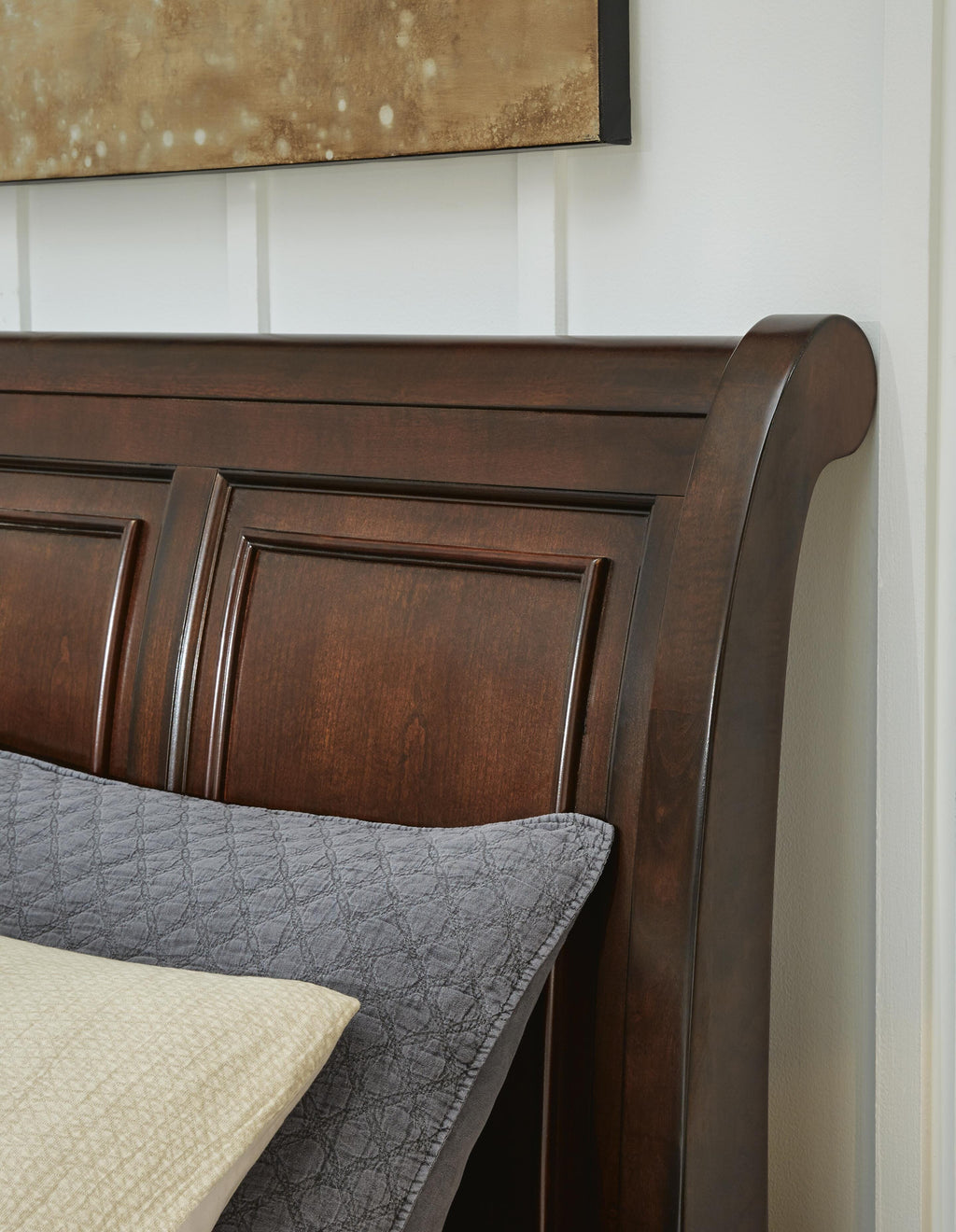 Porter King Sleigh Bed in Rustic Brown, detail view