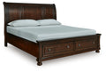 Porter California King Sleigh Storage Bed in Rustic Brown, angle view