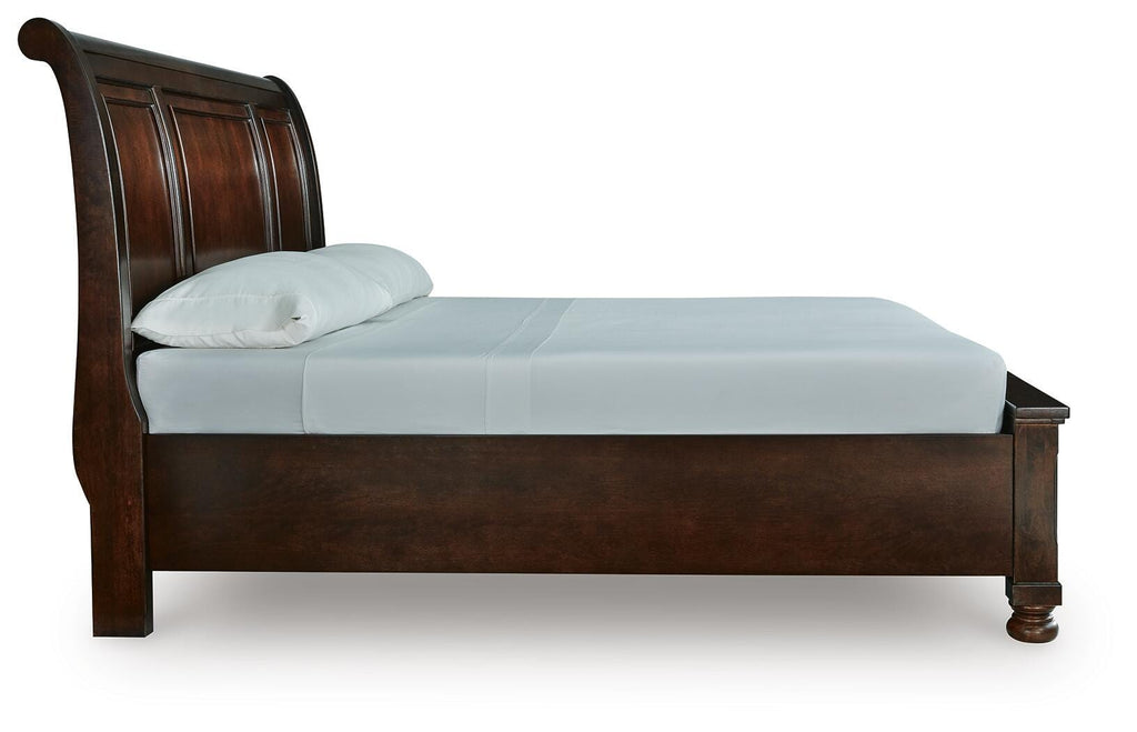 Porter California King Sleigh Storage Bed in Rustic Brown, side view