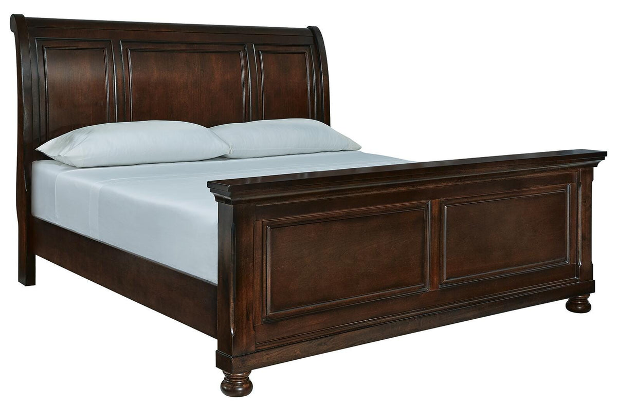 Porter California King Sleigh Bed in Rustic Brown, angle view