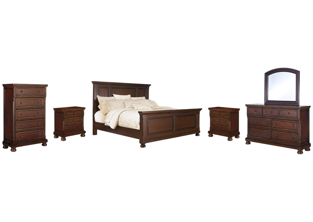 Porter Queen Panel Bed with Mirrored Dresser, Chest and 2 Nightstands