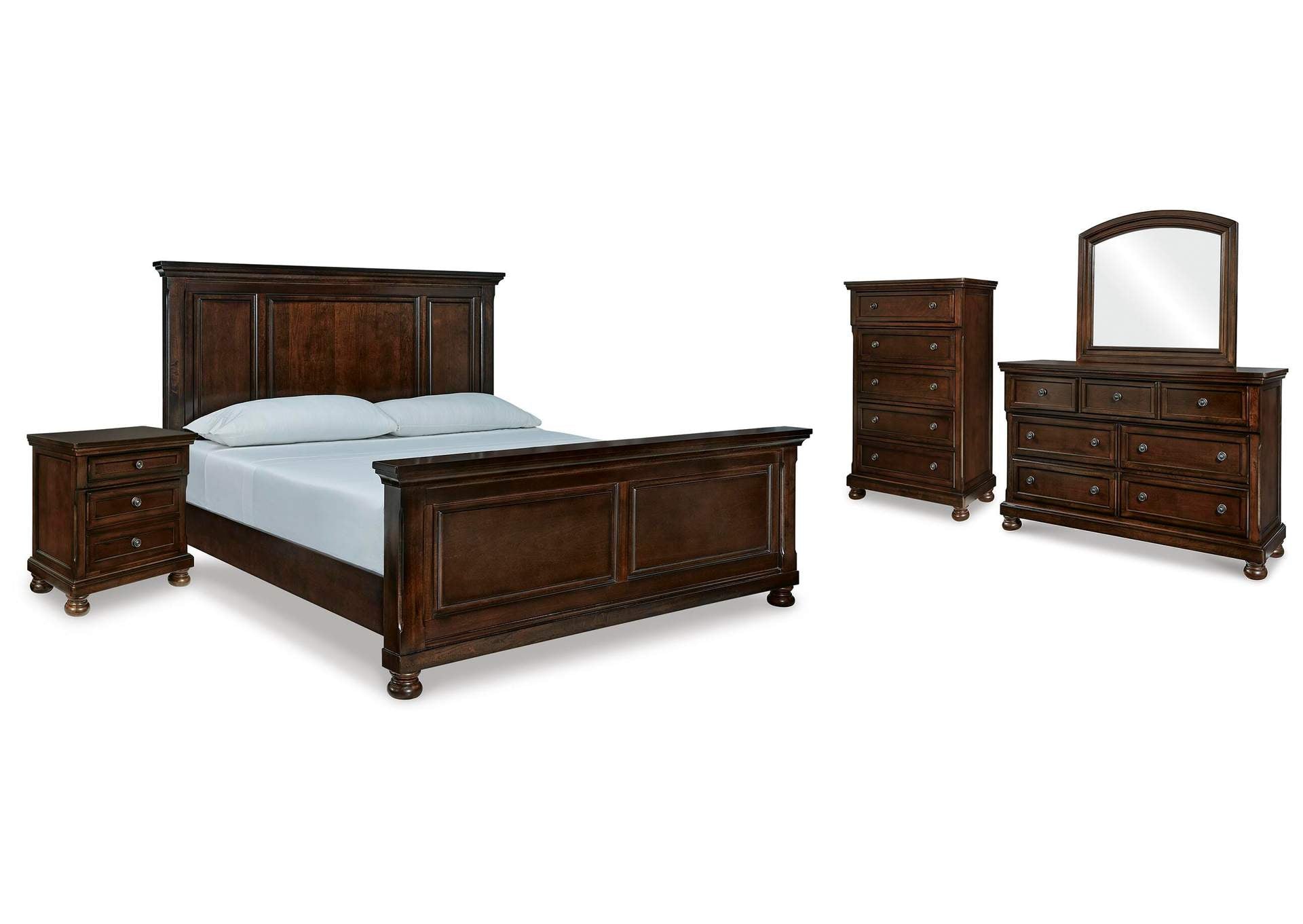 Porter King Panel Bed with Mirrored Dresser, Chest and Nightstand