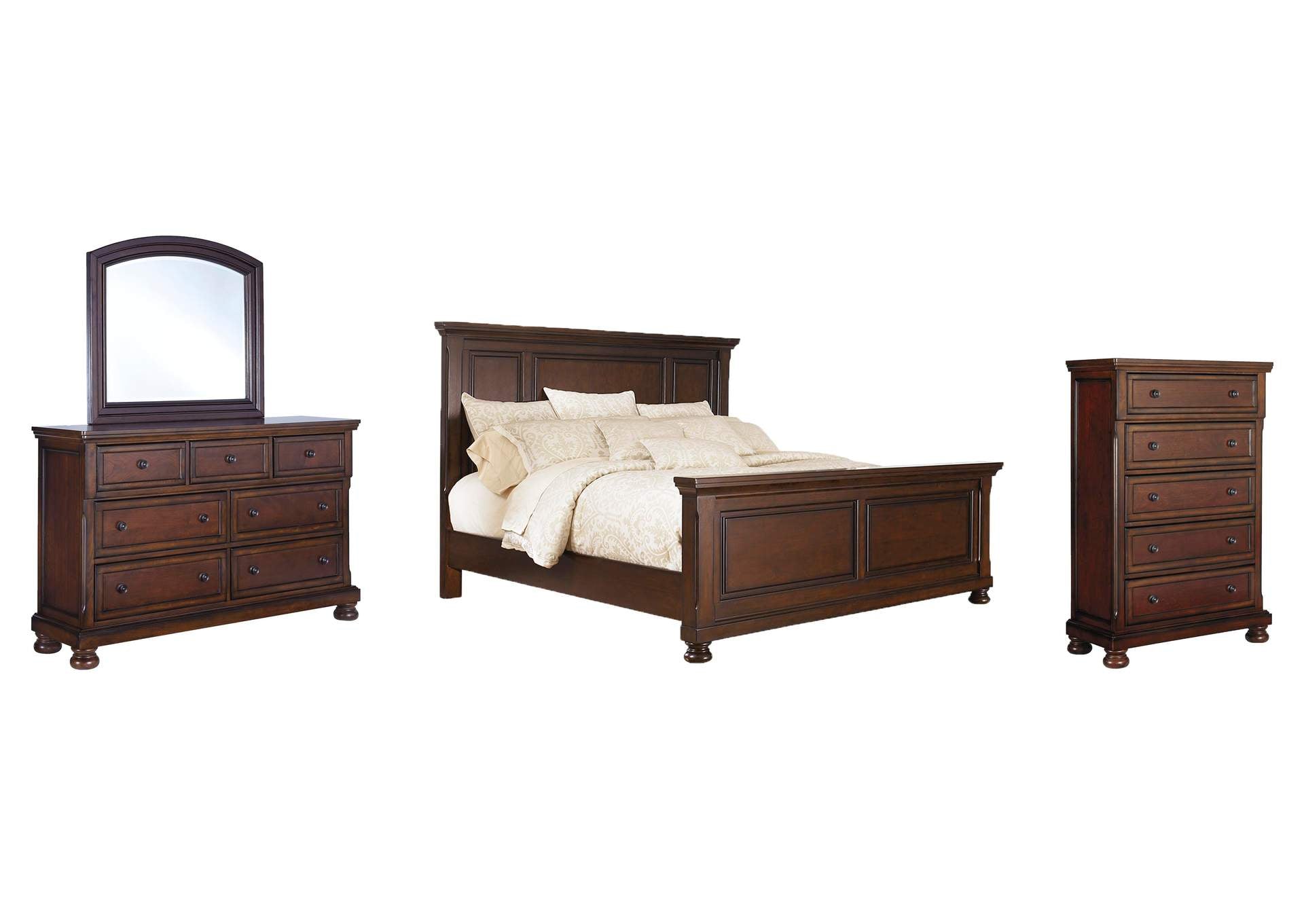 Porter King Panel Bed with Mirrored Dresser and Chest