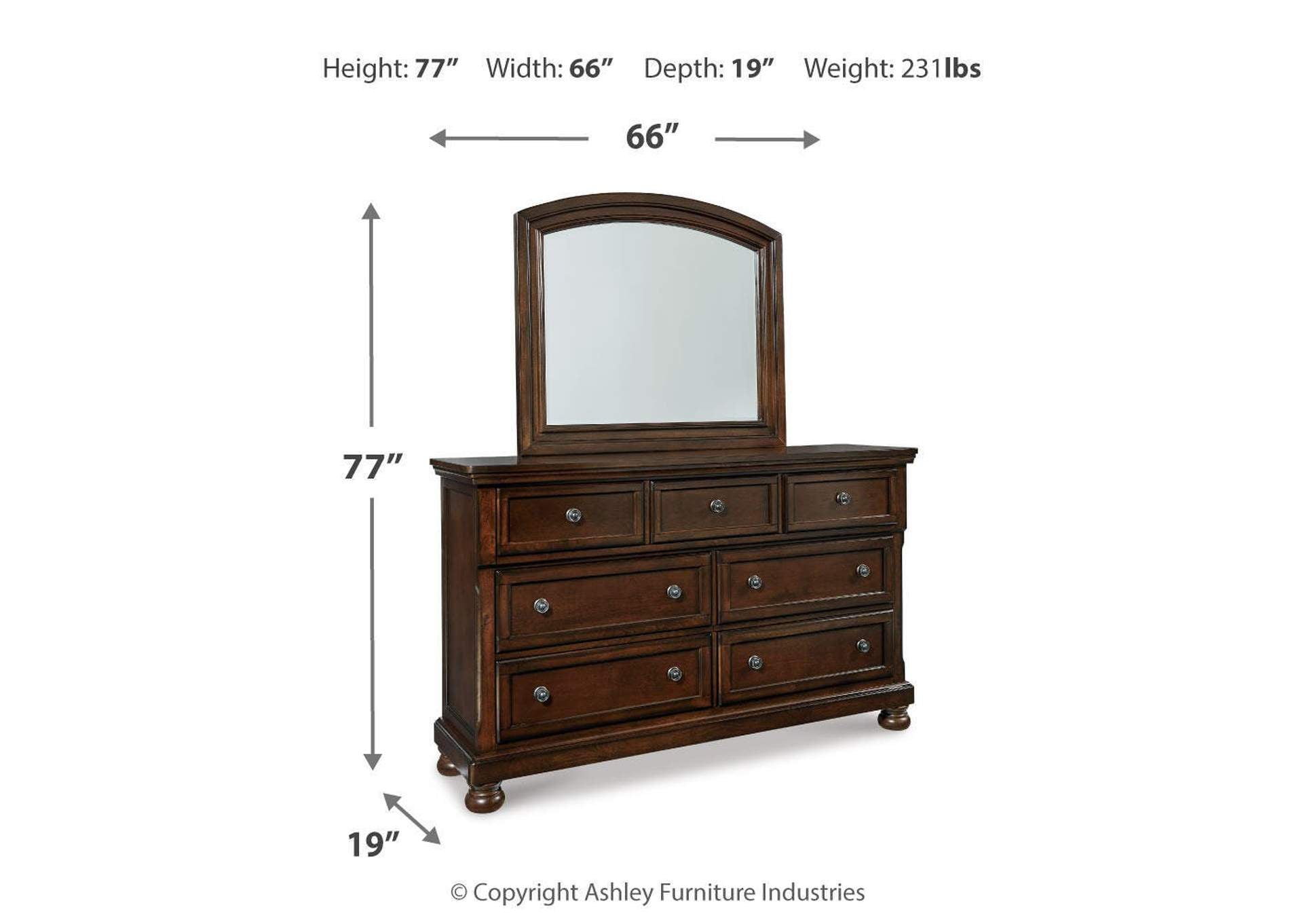 Porter Dresser and Mirror dimensions