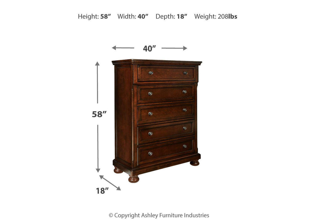 Porter California King Panel Bed with Mirrored Dresser, Chest and Nightstand dimensions