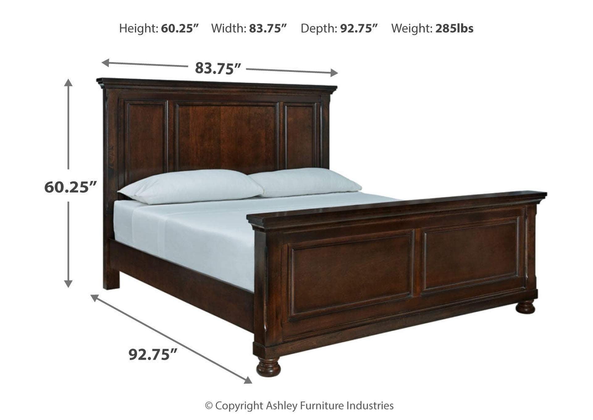 Porter California King Panel Bed with Mirrored Dresser dimensions