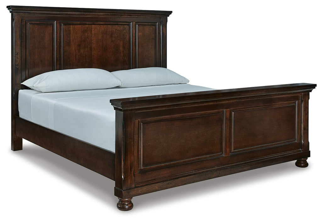 Porter California King Panel Bed in Rustic Brown, angle view