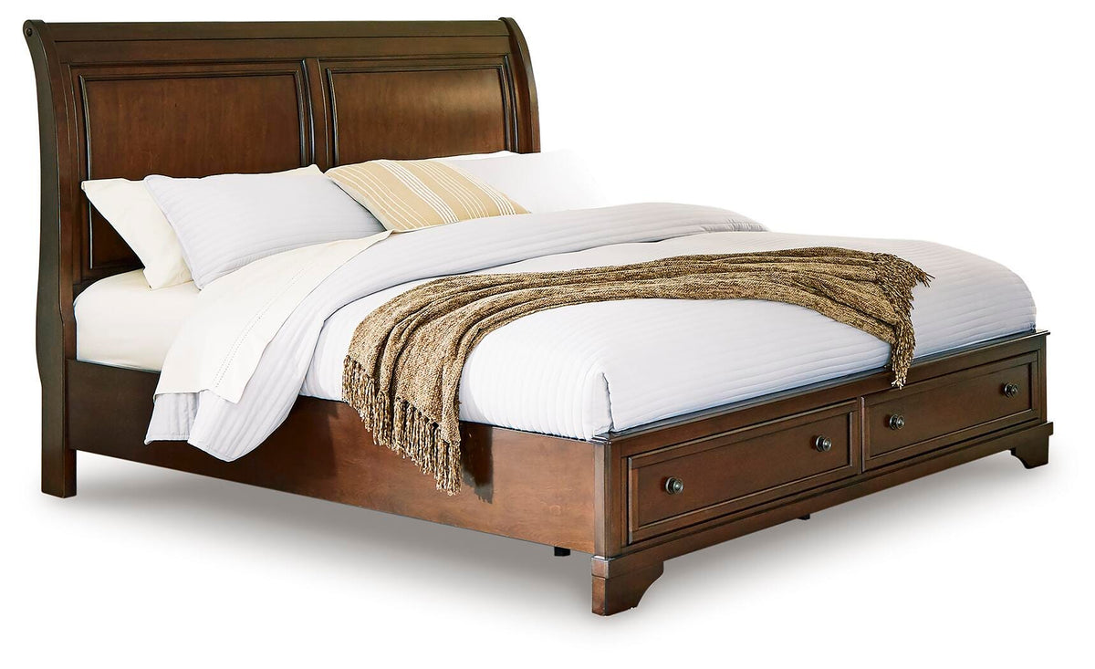 Trellington Queen Sleigh Storage Bed in Brown