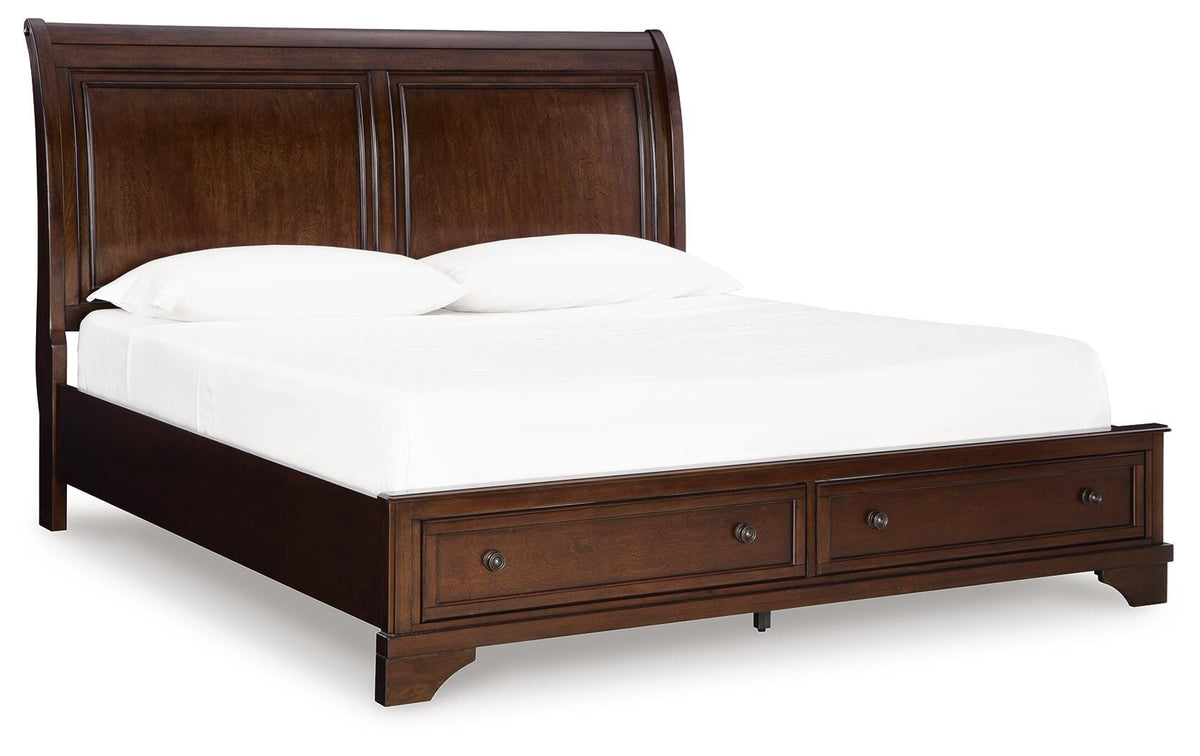 Trellington King Sleigh Storage Bed in Brown, angle view