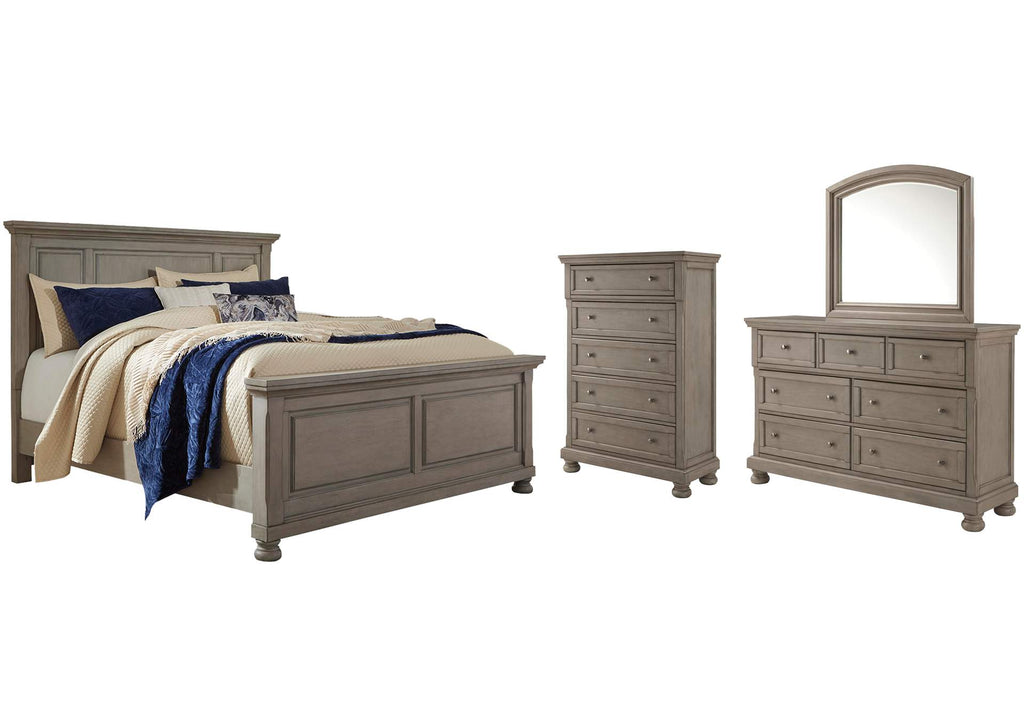 Lettner Queen Panel Bed with Mirrored Dresser and 2 Nightstands