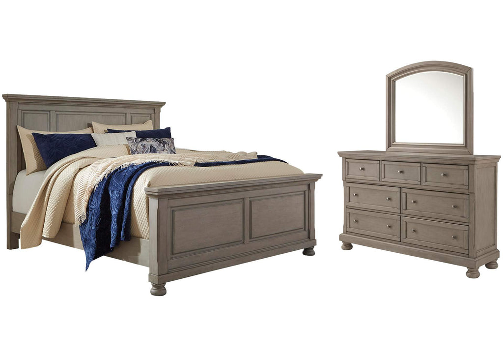 Lettner King Panel Bed with Mirrored Dresser
