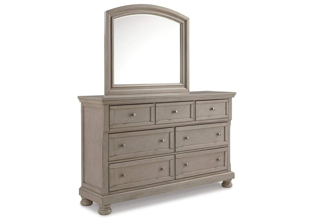 Lettner California King Sleigh Bed with Mirrored Dresser and Chest