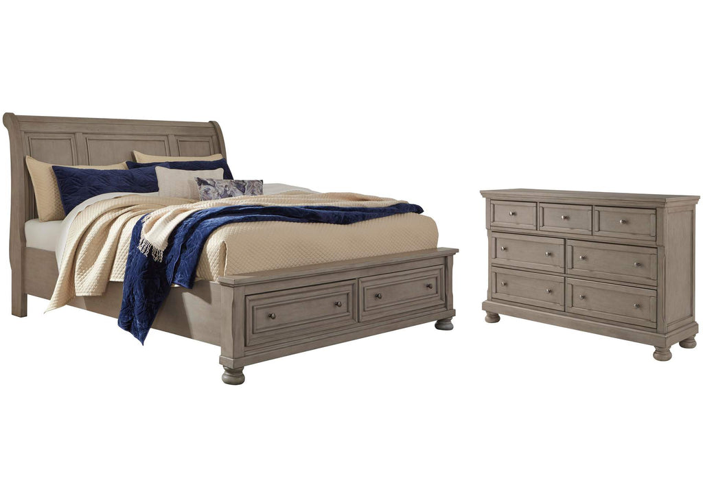 Lettner Queen Sleigh Bed with 2 Storage Drawers and Dresser