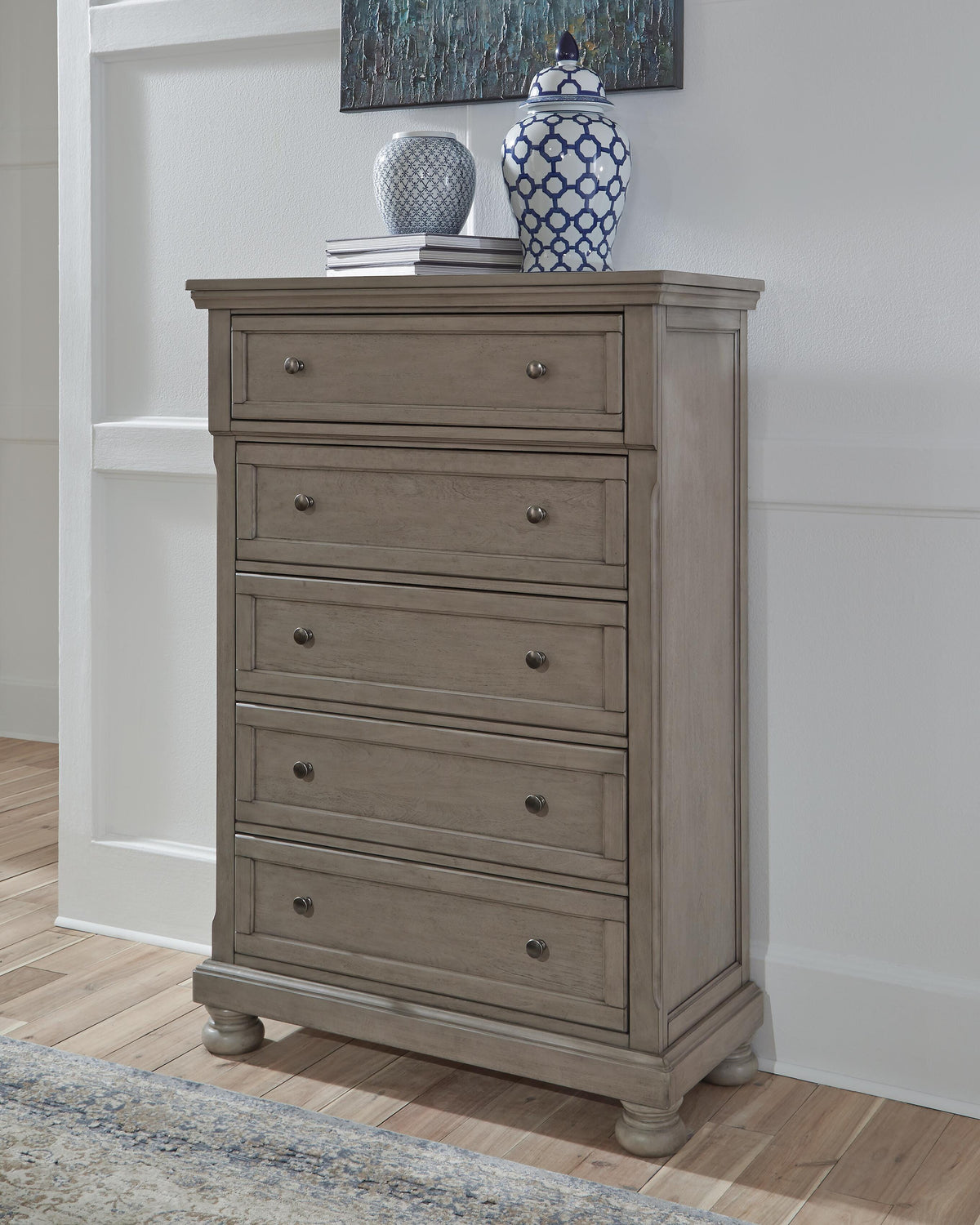 Lettner Chest of Drawers in Light Gray, lifestyle view