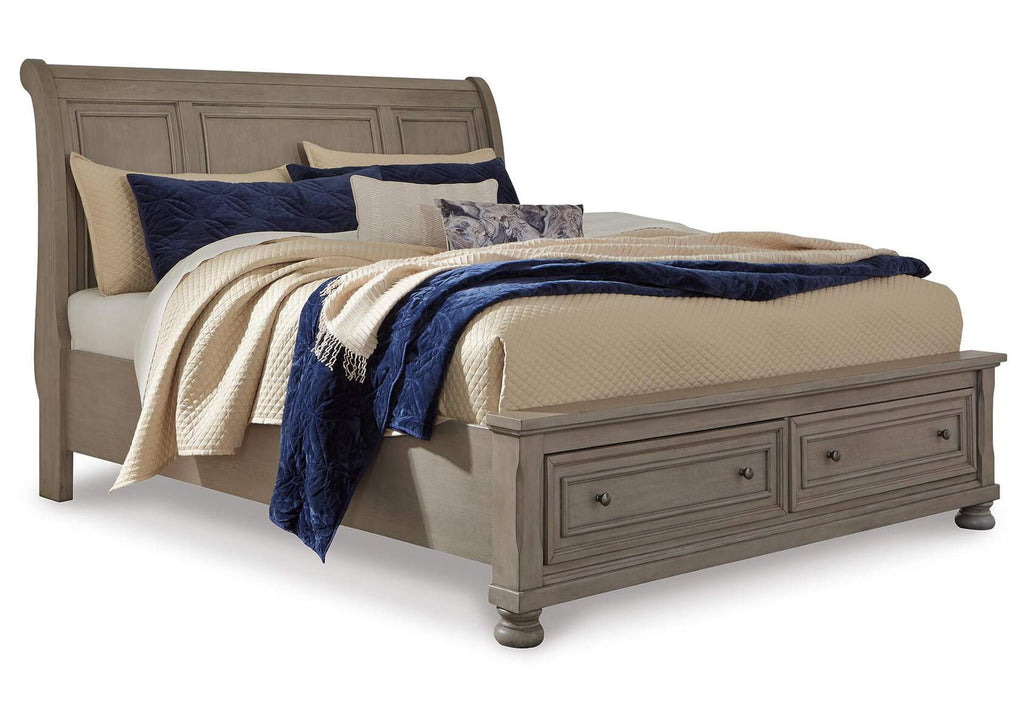 Lettner King Sleigh Bed with 2 Storage Drawers and Dresser