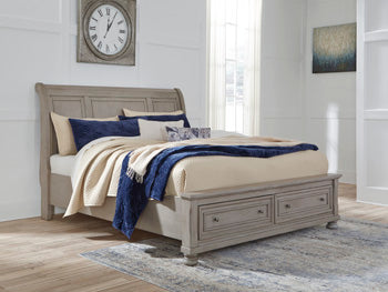 Lettner King Panel Storage Bed in Light Gray