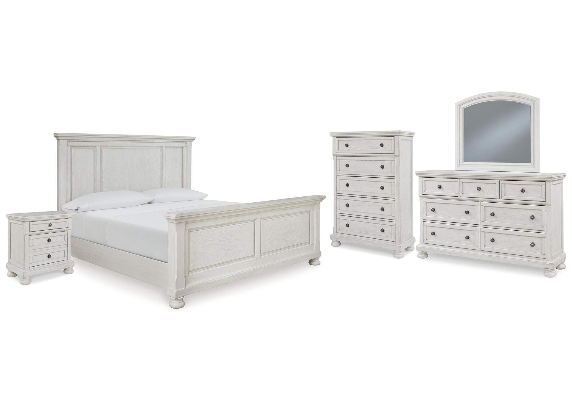 Robbinsdale Queen Panel Bed with Mirrored Dresser, Chest and Nightstand
