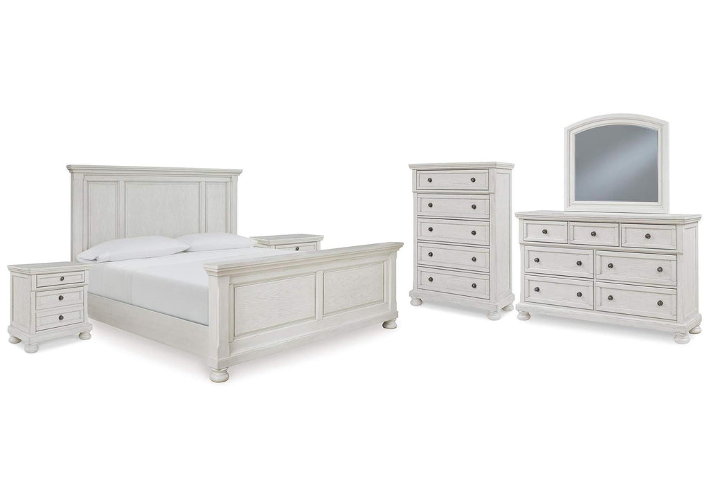 Robbinsdale Queen Panel Bed with Mirrored Dresser, Chest and 2 Nightstands