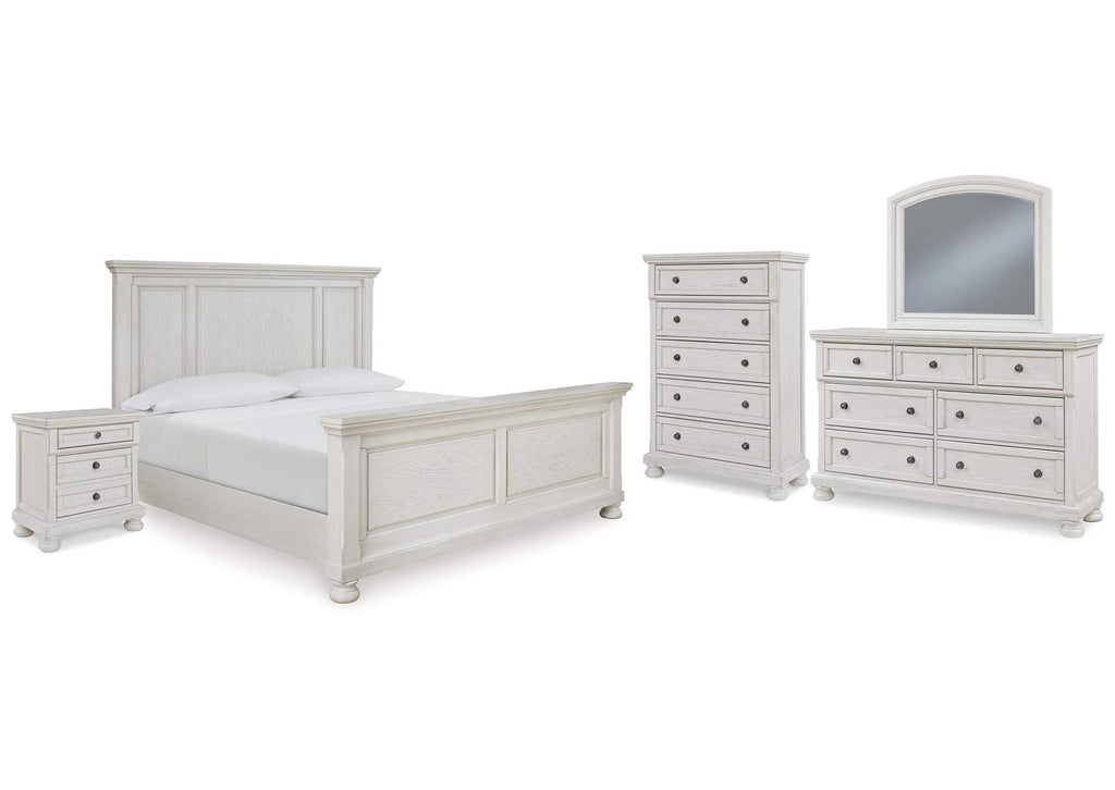 Robbinsdale King Panel Bed with Mirrored Dresser, Chest and Nightstand