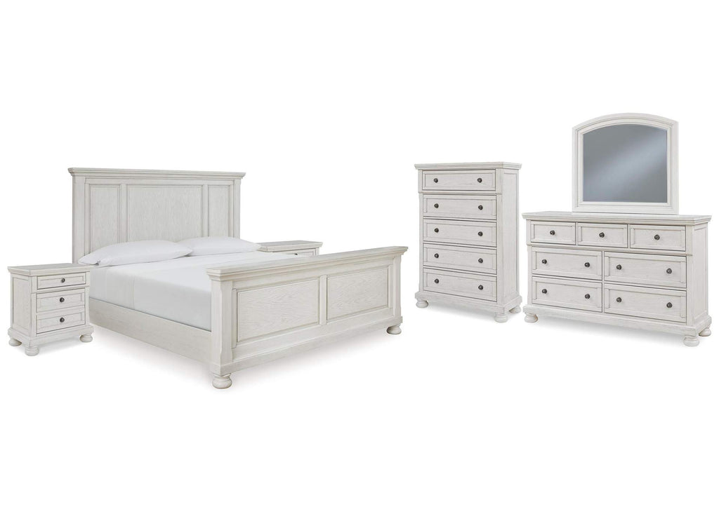 Robbinsdale King Panel Bed with Mirrored Dresser, Chest and 2 Nightstands