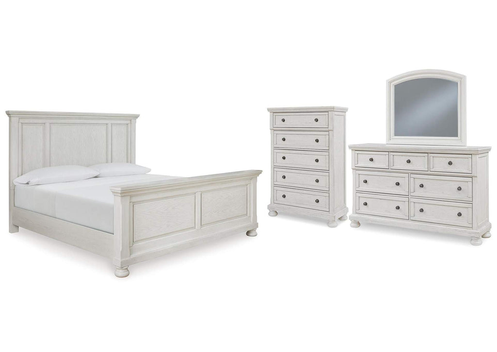Robbinsdale King Panel Bed with Mirrored Dresser and Chest