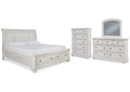 Robbinsdale California King Sleigh Bed with Storage with Mirrored Dresser and Chest