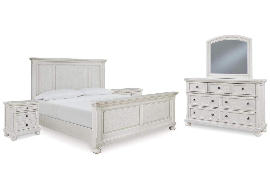 Robbinsdale Queen Panel Bed with Mirrored Dresser and 2 Nightstands