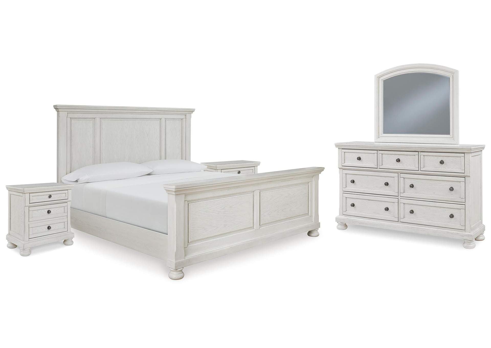 Robbinsdale Queen Panel Bed with Mirrored Dresser and 2 Nightstands