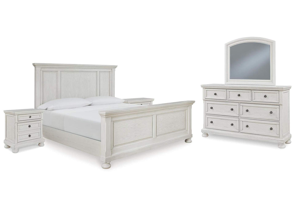 Robbinsdale King Panel Bed with Mirrored Dresser and 2 Nightstands