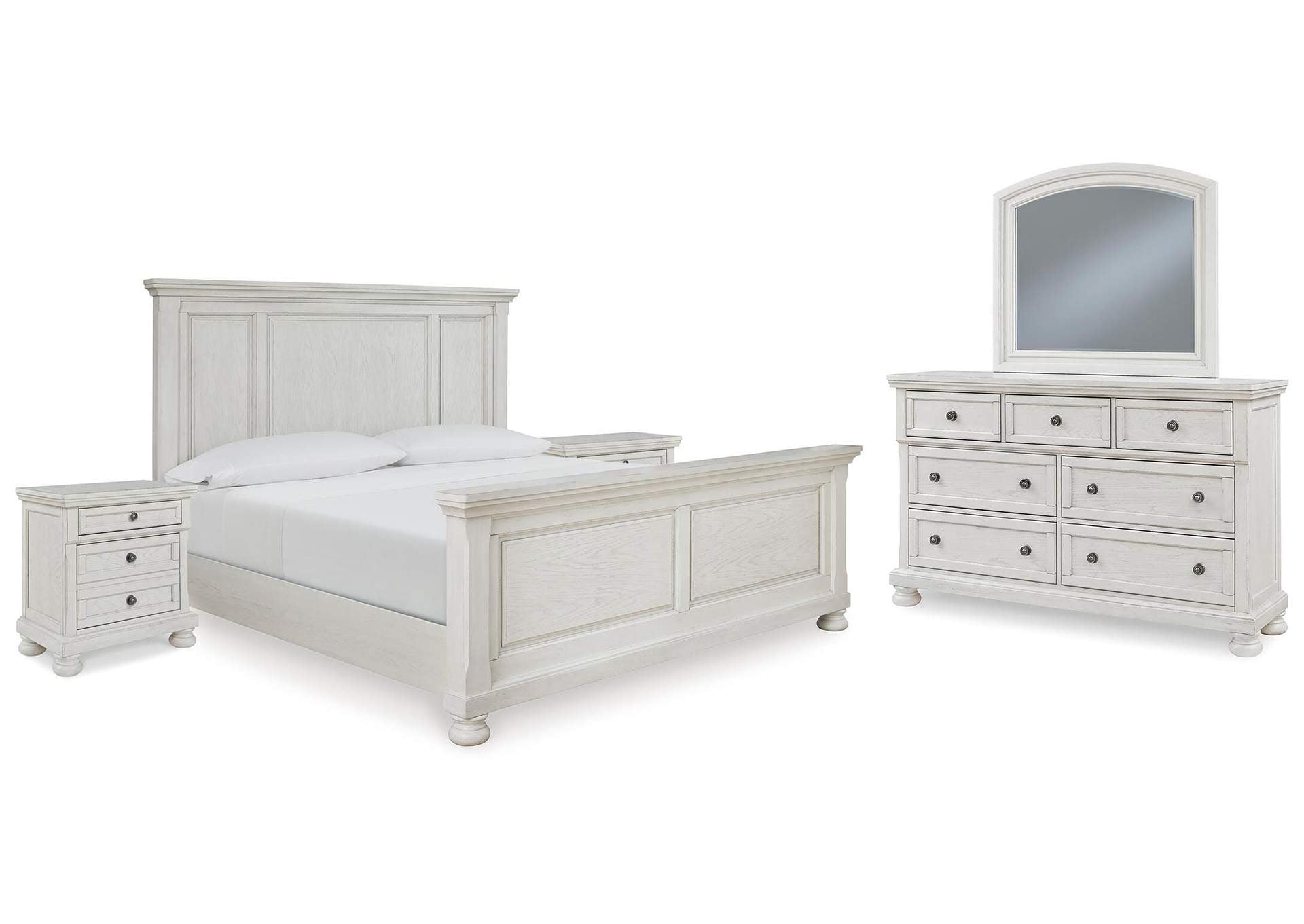 Robbinsdale King Panel Bed with Mirrored Dresser and 2 Nightstands