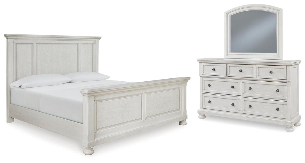 Robbinsdale King Panel Bed with Mirrored Dresser — complete set