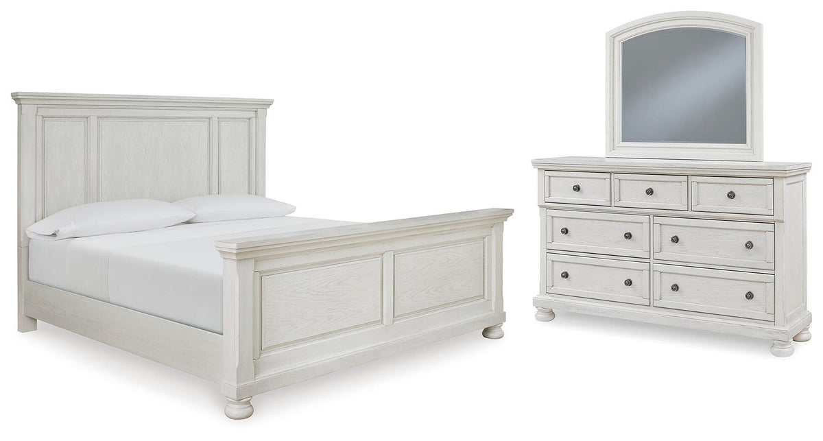 Robbinsdale King Panel Bed with Mirrored Dresser — complete set