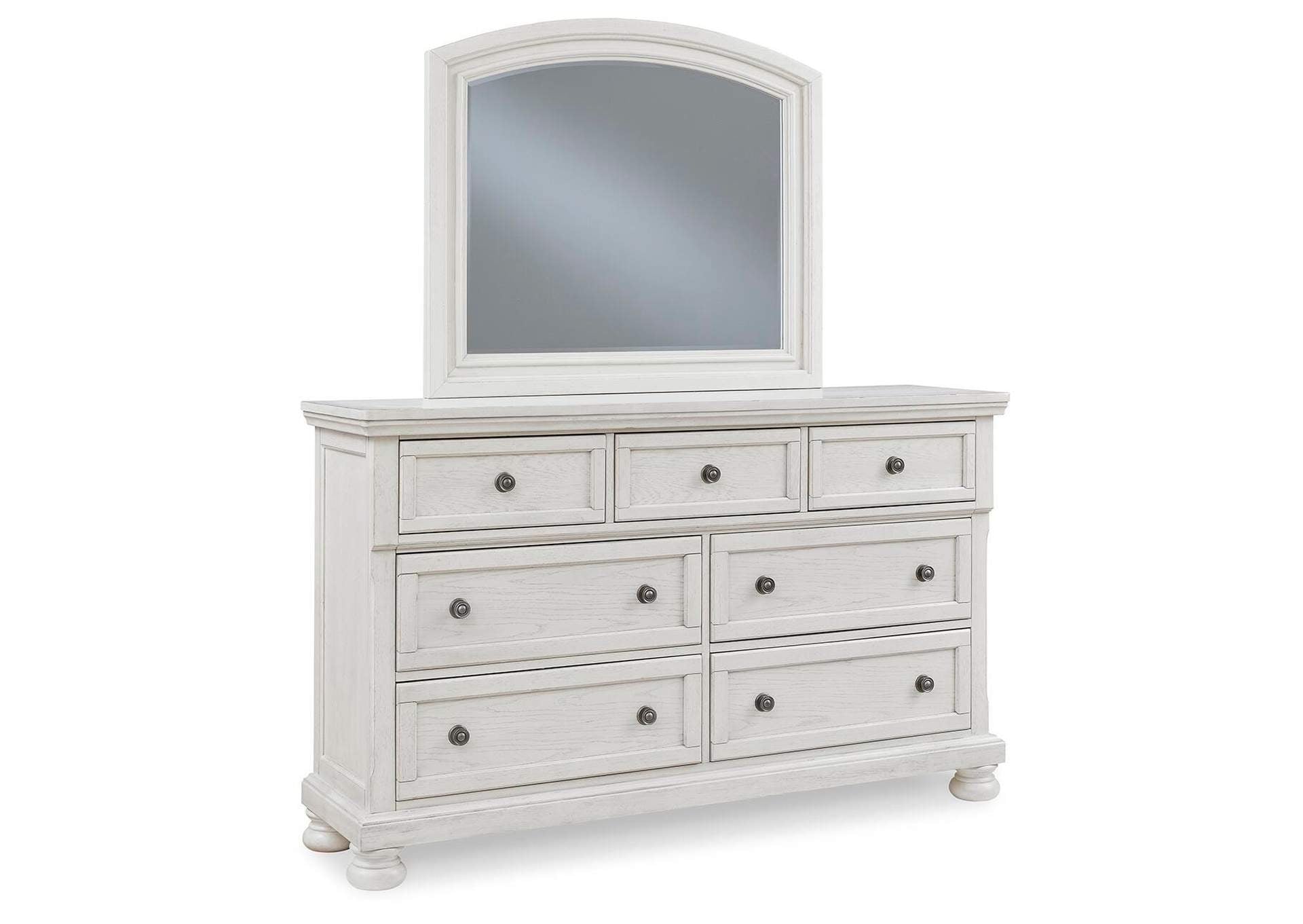 Robbinsdale California King Panel Bed with Mirrored Dresser, Chest and Nightstand angled view