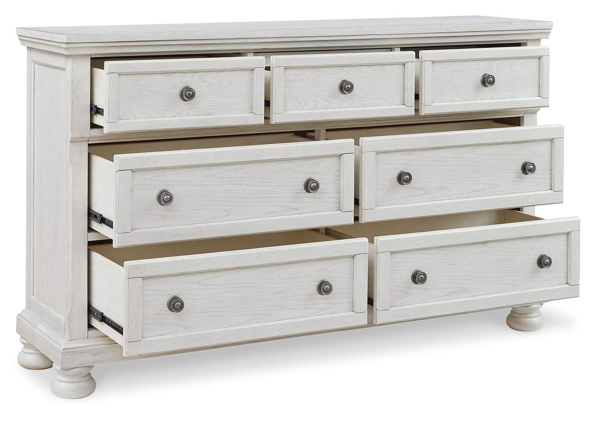 Robbinsdale California King Sleigh Bed with Storage with Mirrored Dresser angled view